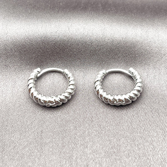 Rhodium Gold Filled Huggie Hoop, Twist Design, Polished, Rhodium Finish