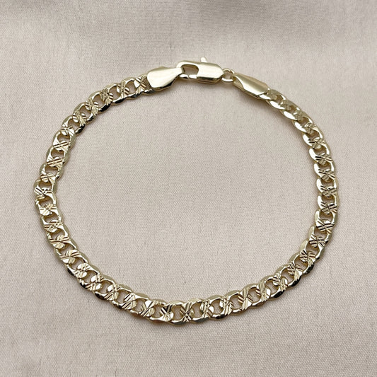 Oro Laminado Basic Bracelet, Gold Filled Style Curb Design, Diamond Cutting Finish, Golden Finish