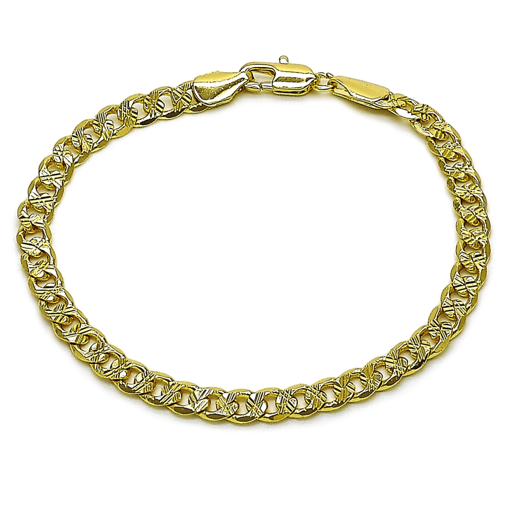 Oro Laminado Basic Bracelet, Gold Filled Style Curb Design, Diamond Cutting Finish, Golden Finish