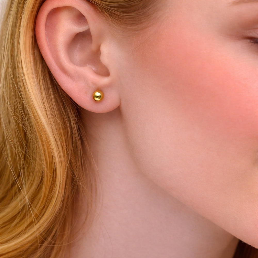 Oro Laminado Stud Earring, Gold Filled Style Ball Design, Polished, Golden Finish
