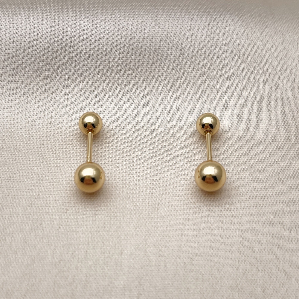 Oro Laminado Stud Earring, Gold Filled Style Ball Design, Polished, Golden Finish