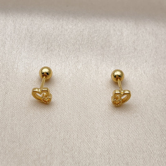 Oro Laminado Stud Earring, Gold Filled Style Heart Design, Polished, Golden Finish