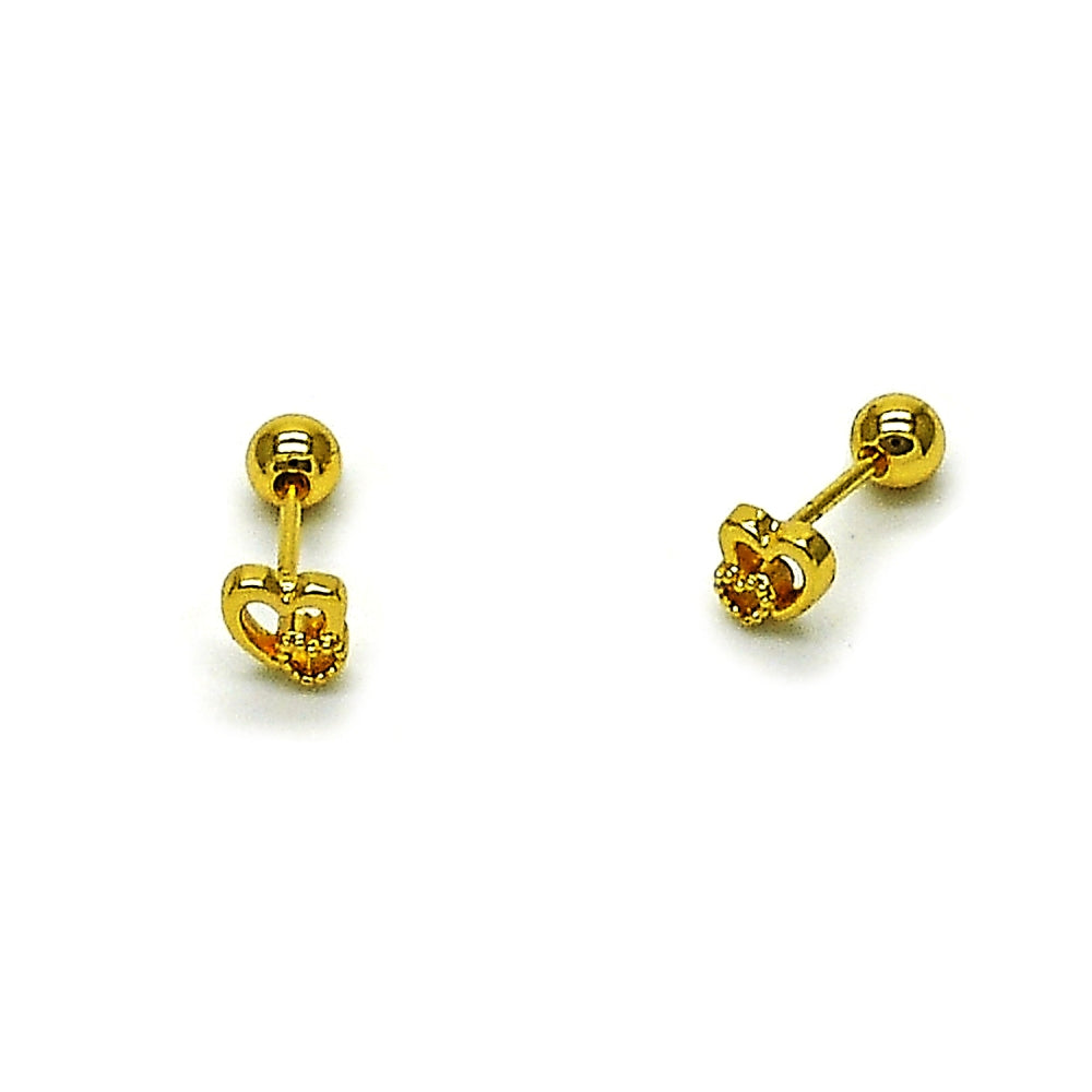 Oro Laminado Stud Earring, Gold Filled Style Heart Design, Polished, Golden Finish
