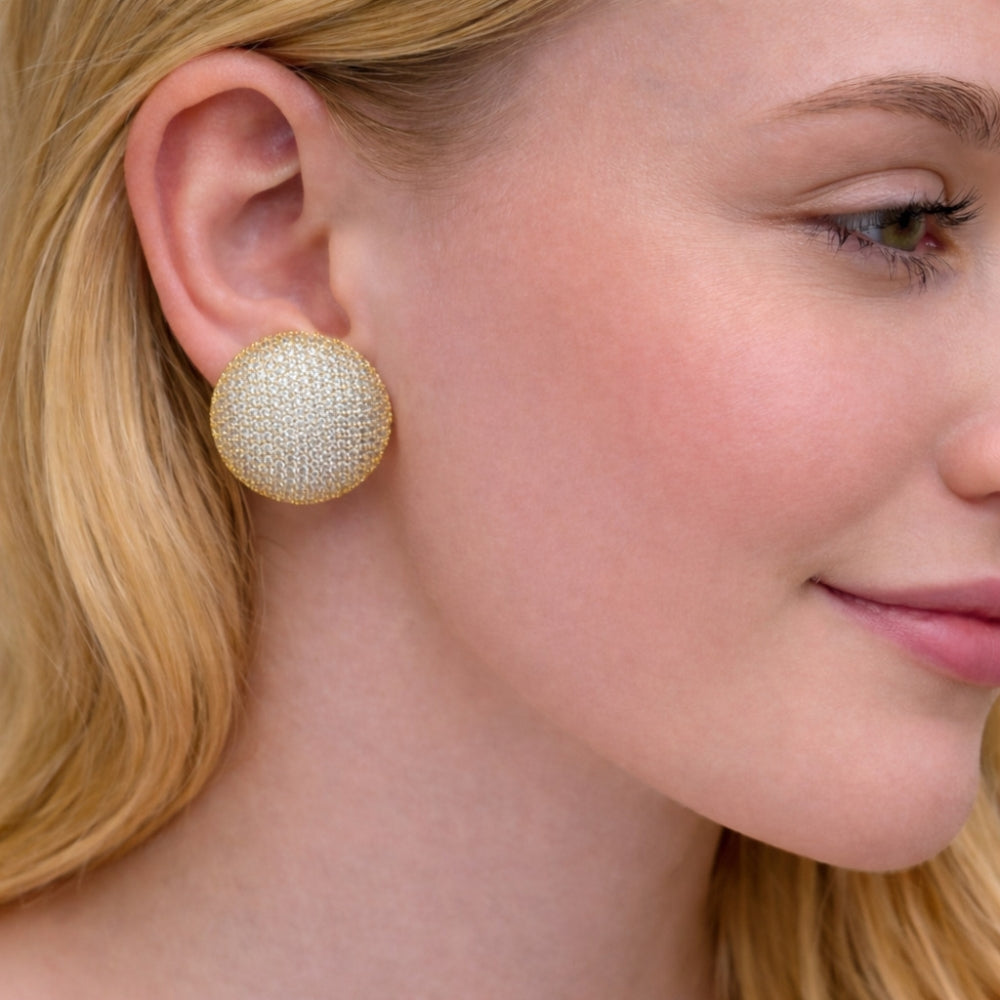 Oro Laminado Stud Earring, Gold Filled Style with White Cubic Zirconia, Polished, Golden Finish