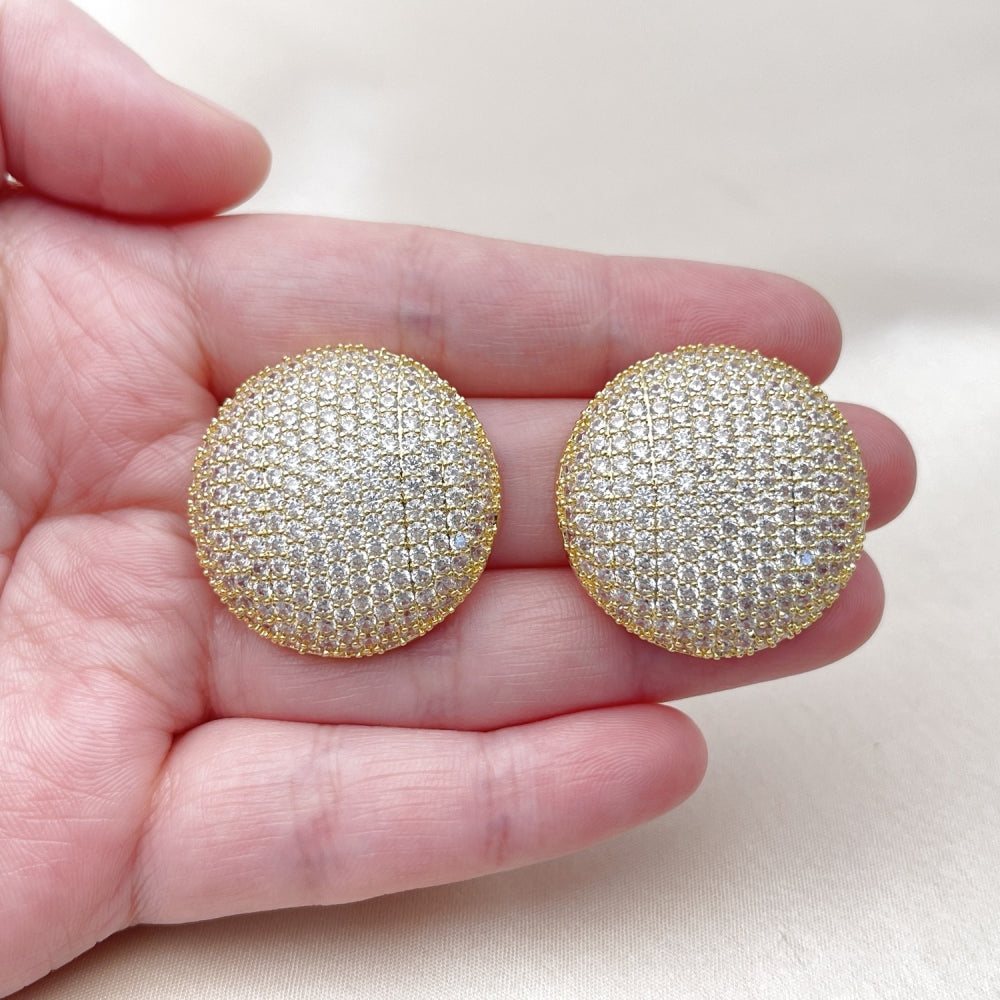 Oro Laminado Stud Earring, Gold Filled Style with White Cubic Zirconia, Polished, Golden Finish