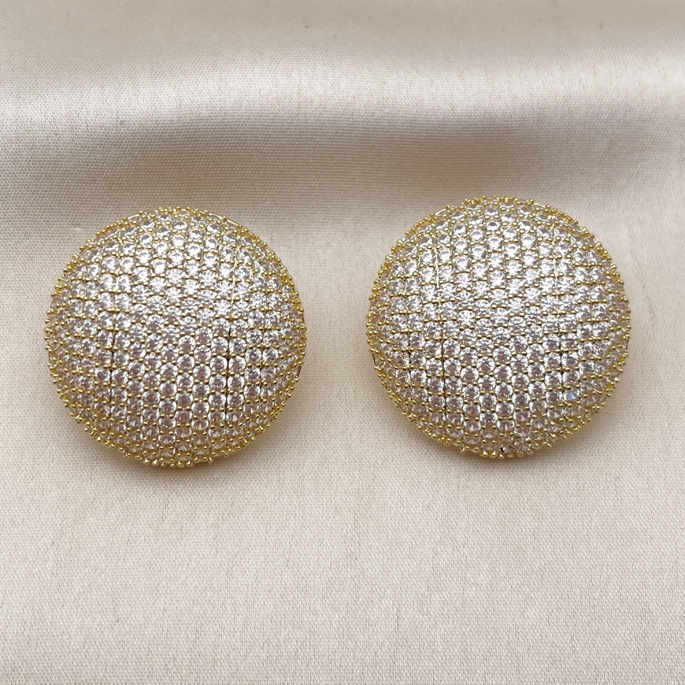 Oro Laminado Stud Earring, Gold Filled Style with White Cubic Zirconia, Polished, Golden Finish