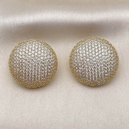 Oro Laminado Stud Earring, Gold Filled Style with White Cubic Zirconia, Polished, Golden Finish
