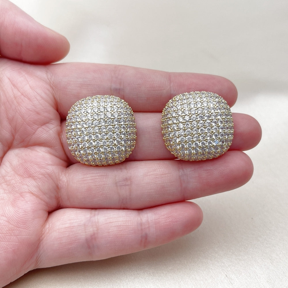 Oro Laminado Stud Earring, Gold Filled Style with White Cubic Zirconia, Polished, Golden Finish