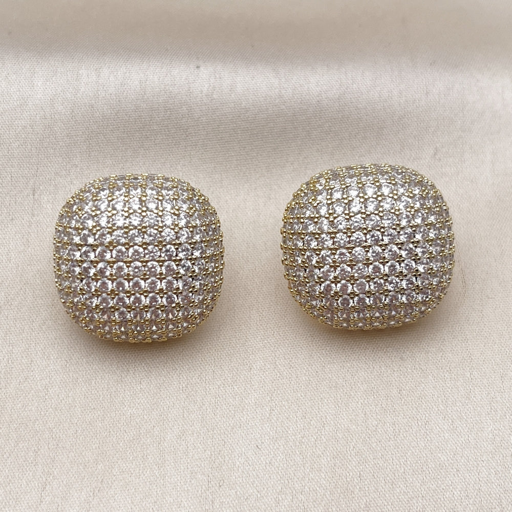 Oro Laminado Stud Earring, Gold Filled Style with White Cubic Zirconia, Polished, Golden Finish