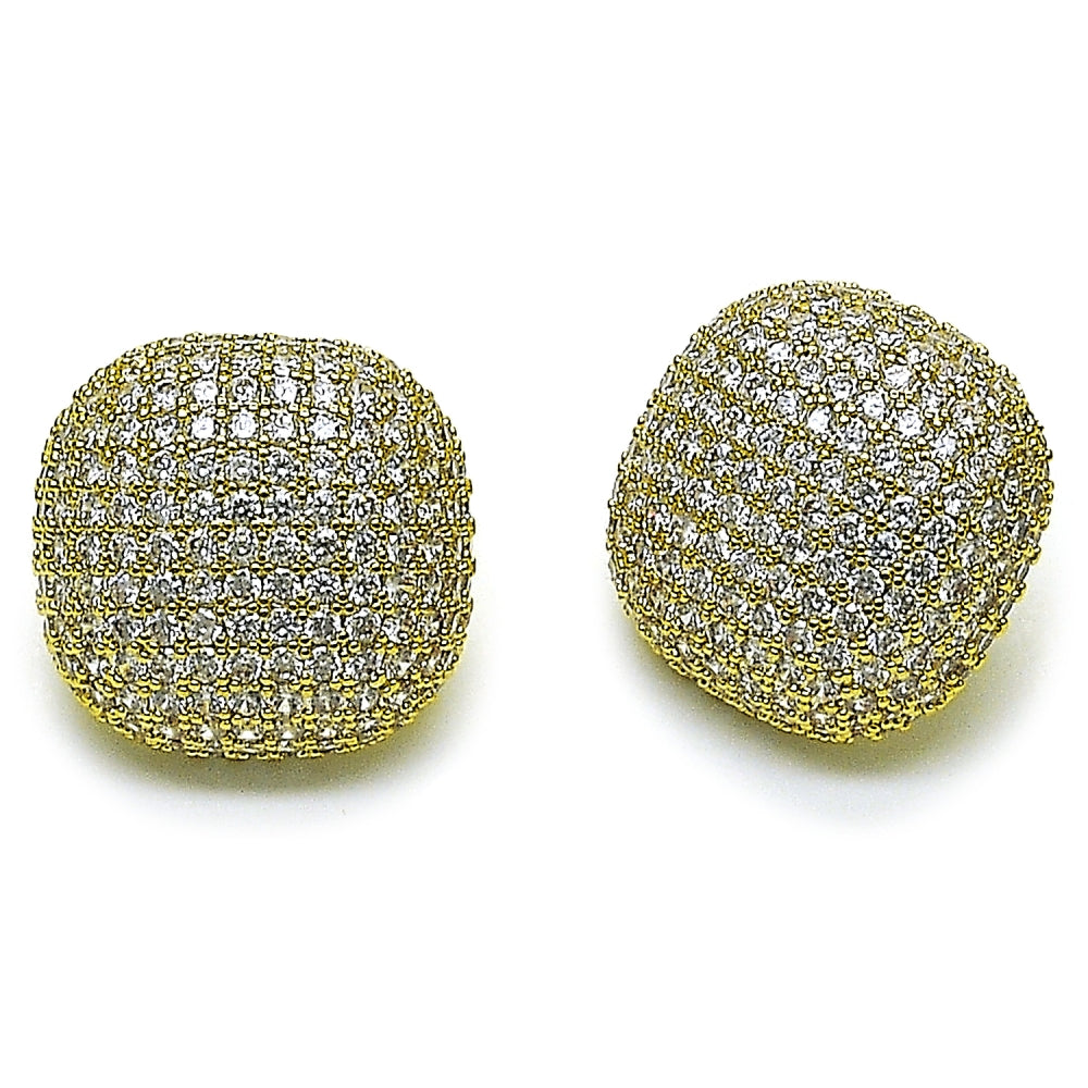 Oro Laminado Stud Earring, Gold Filled Style with White Cubic Zirconia, Polished, Golden Finish