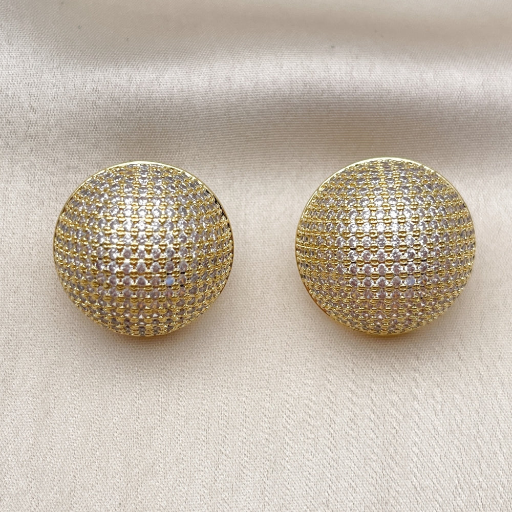 Oro Laminado Stud Earring, Gold Filled Style Ball Design, with White Cubic Zirconia, Polished, Golden Finish