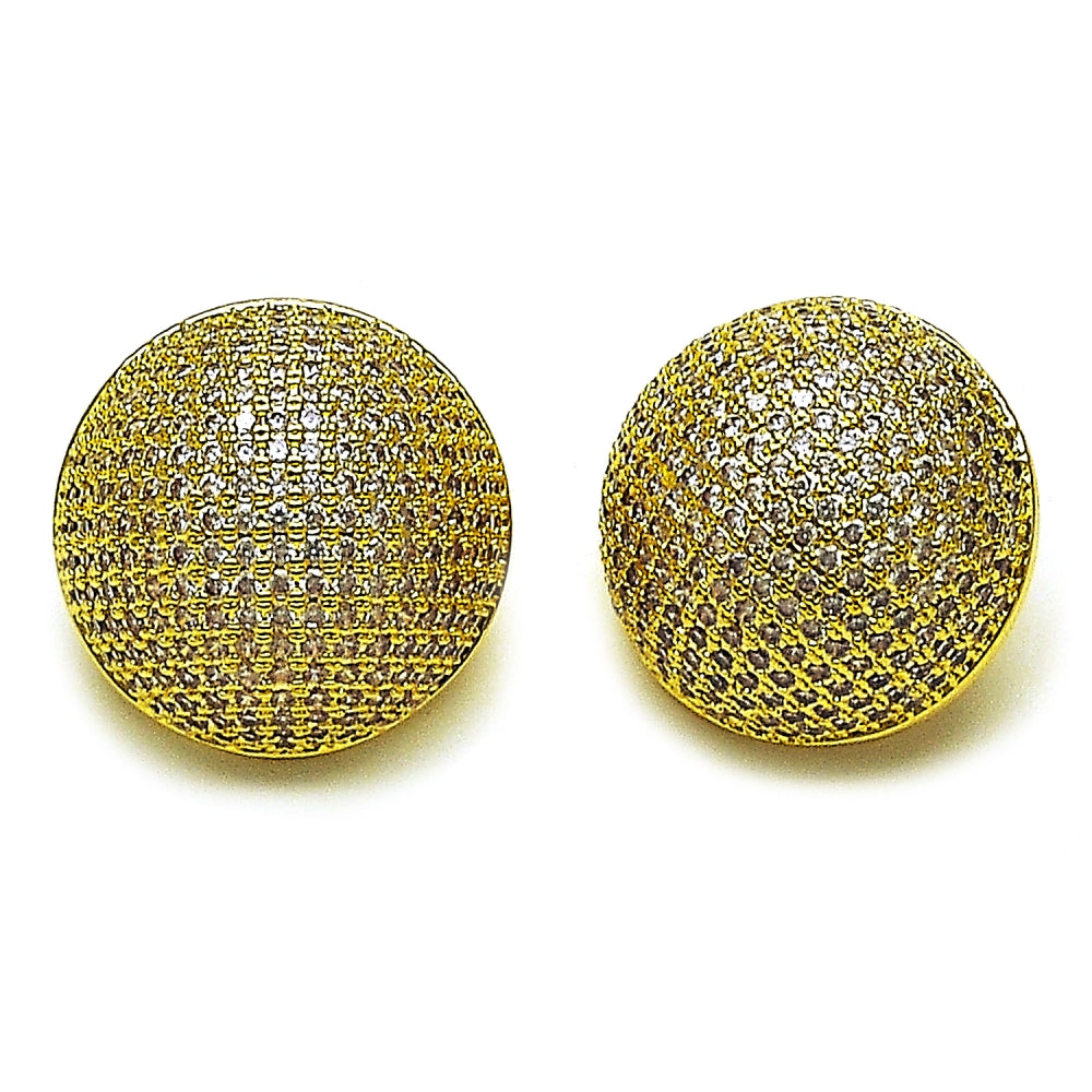 Oro Laminado Stud Earring, Gold Filled Style Ball Design, with White Cubic Zirconia, Polished, Golden Finish