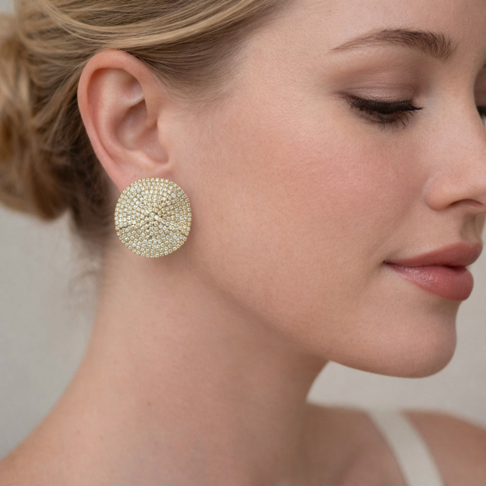 Oro Laminado Stud Earring, Gold Filled Style with White Cubic Zirconia, Polished, Golden Finish