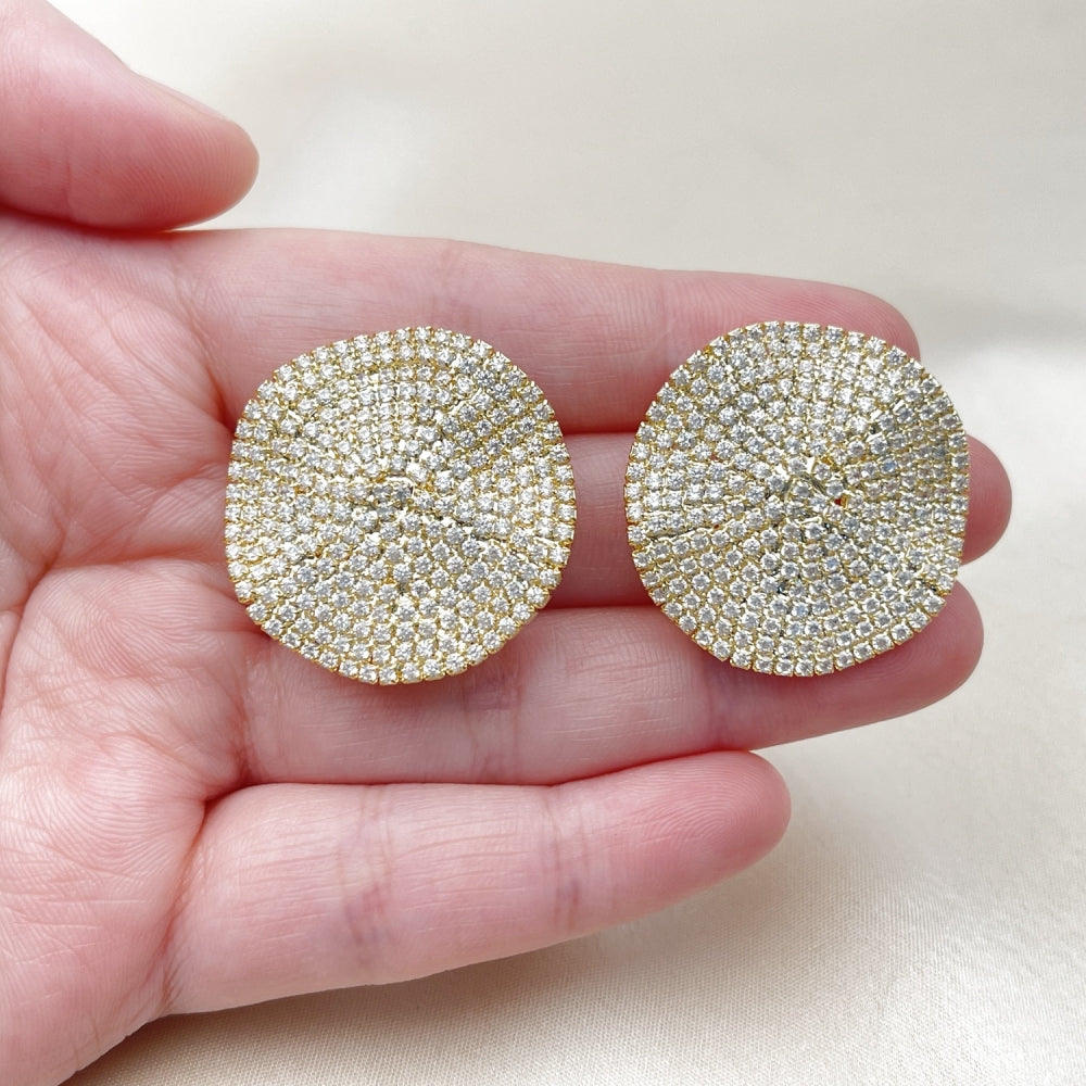 Oro Laminado Stud Earring, Gold Filled Style with White Cubic Zirconia, Polished, Golden Finish
