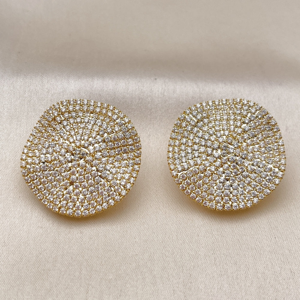 Oro Laminado Stud Earring, Gold Filled Style with White Cubic Zirconia, Polished, Golden Finish