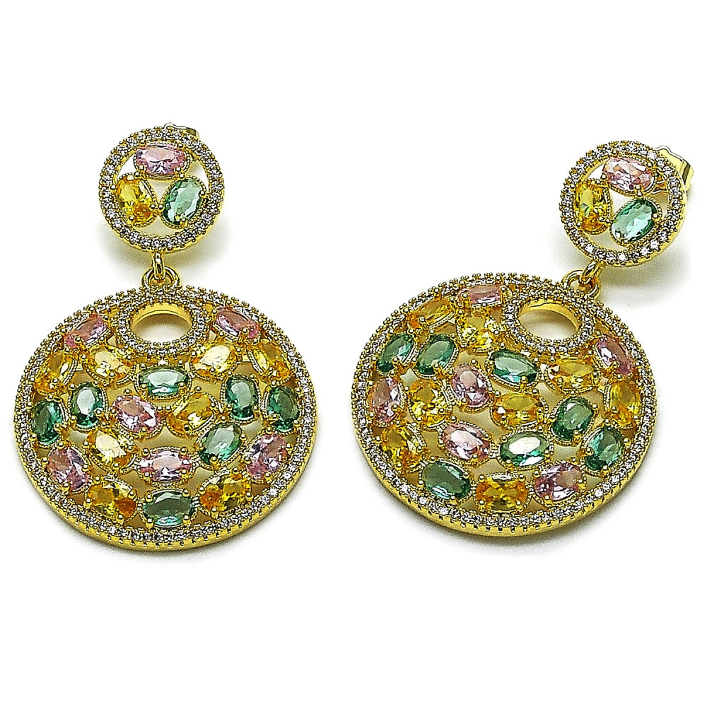 Oro Laminado Stud Earring, Gold Filled Style with White and Multicolor Cubic Zirconia, Polished, Golden Finish