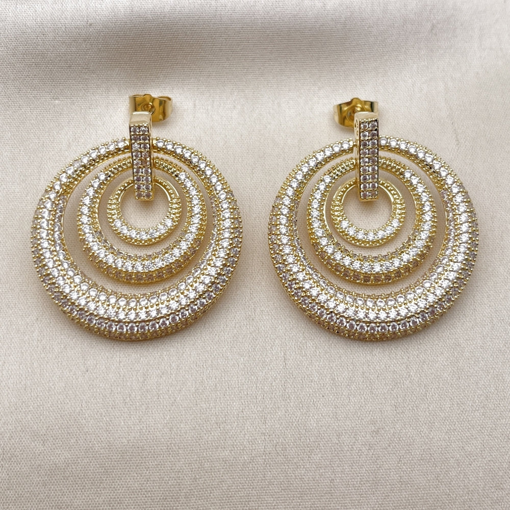 Oro Laminado Stud Earring, Gold Filled Style with White Cubic Zirconia, Polished, Golden Finish