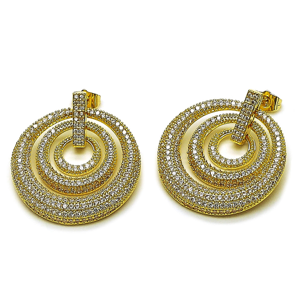 Oro Laminado Stud Earring, Gold Filled Style with White Cubic Zirconia, Polished, Golden Finish