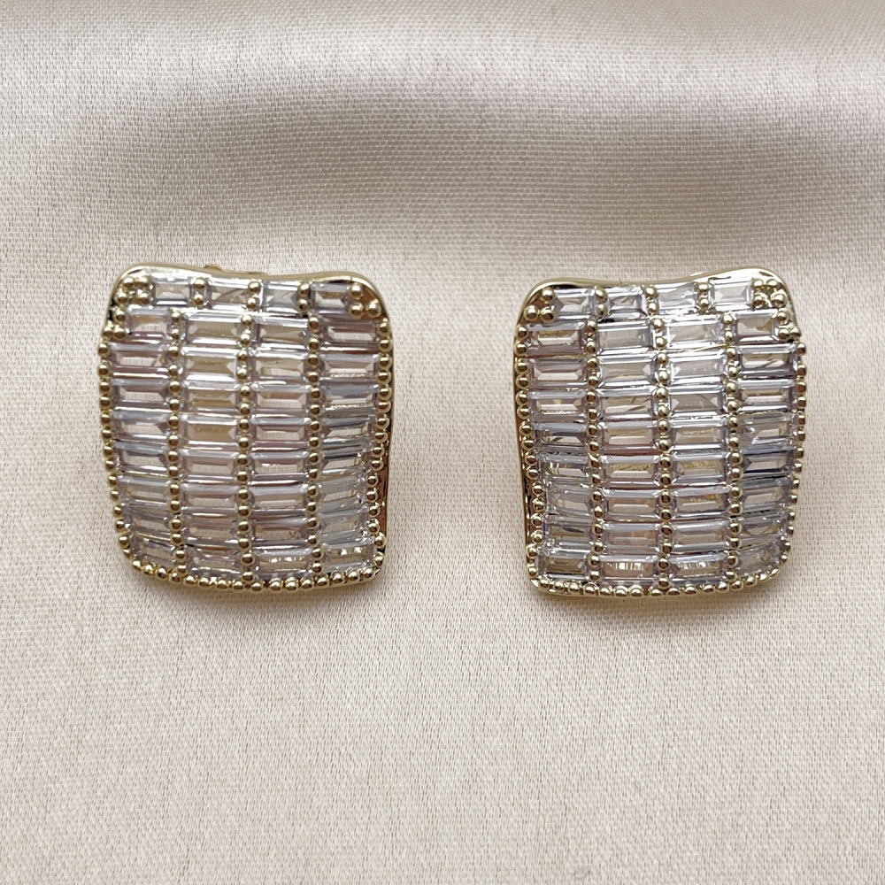 Oro Laminado Stud Earring, Gold Filled Style Baguette Design, with White Cubic Zirconia, Polished, Golden Finish