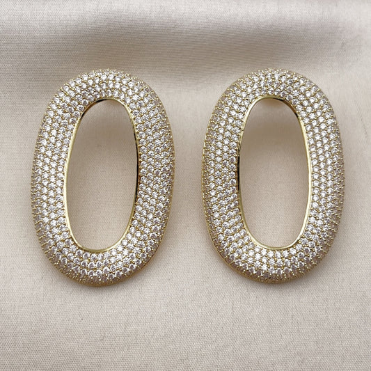Oro Laminado Stud Earring, Gold Filled Style with White Cubic Zirconia, Polished, Golden Finish