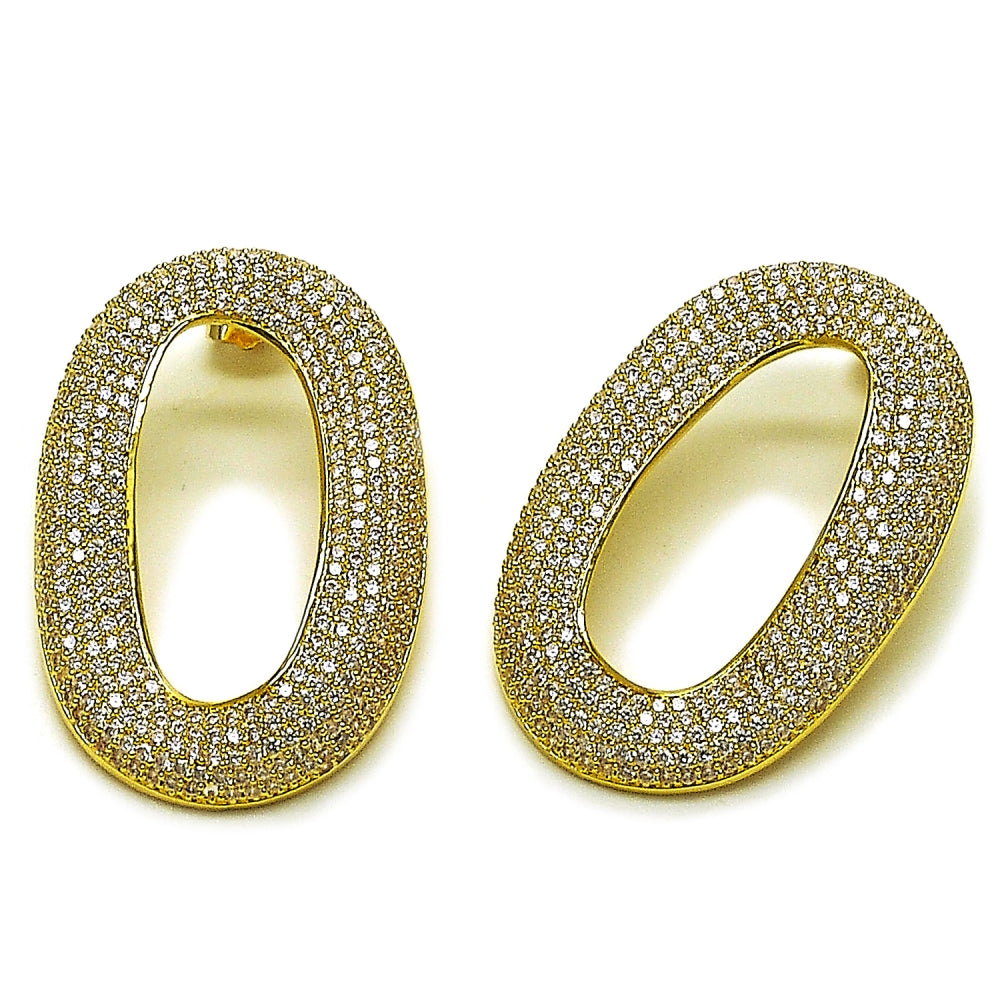 Oro Laminado Stud Earring, Gold Filled Style with White Cubic Zirconia, Polished, Golden Finish
