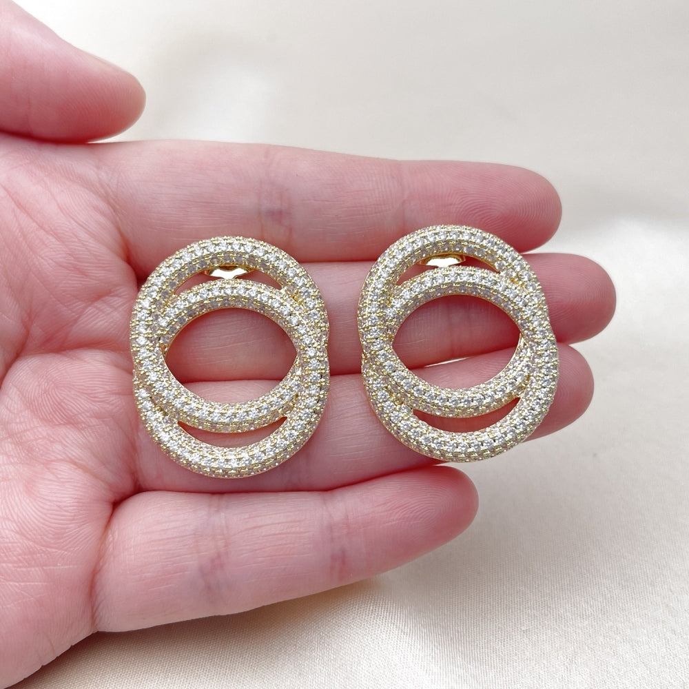 Oro Laminado Stud Earring, Gold Filled Style with White Cubic Zirconia, Polished, Golden Finish
