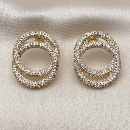 Oro Laminado Stud Earring, Gold Filled Style with White Cubic Zirconia, Polished, Golden Finish