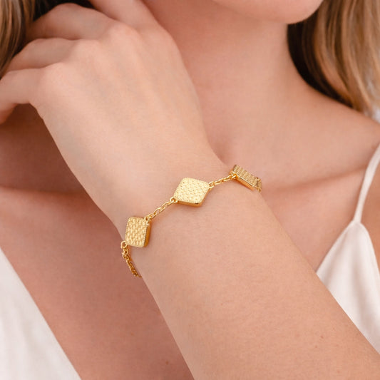 Oro Laminado Fancy Bracelet, Gold Filled Style Rolo Design, Diamond Cutting Finish, Golden Finish