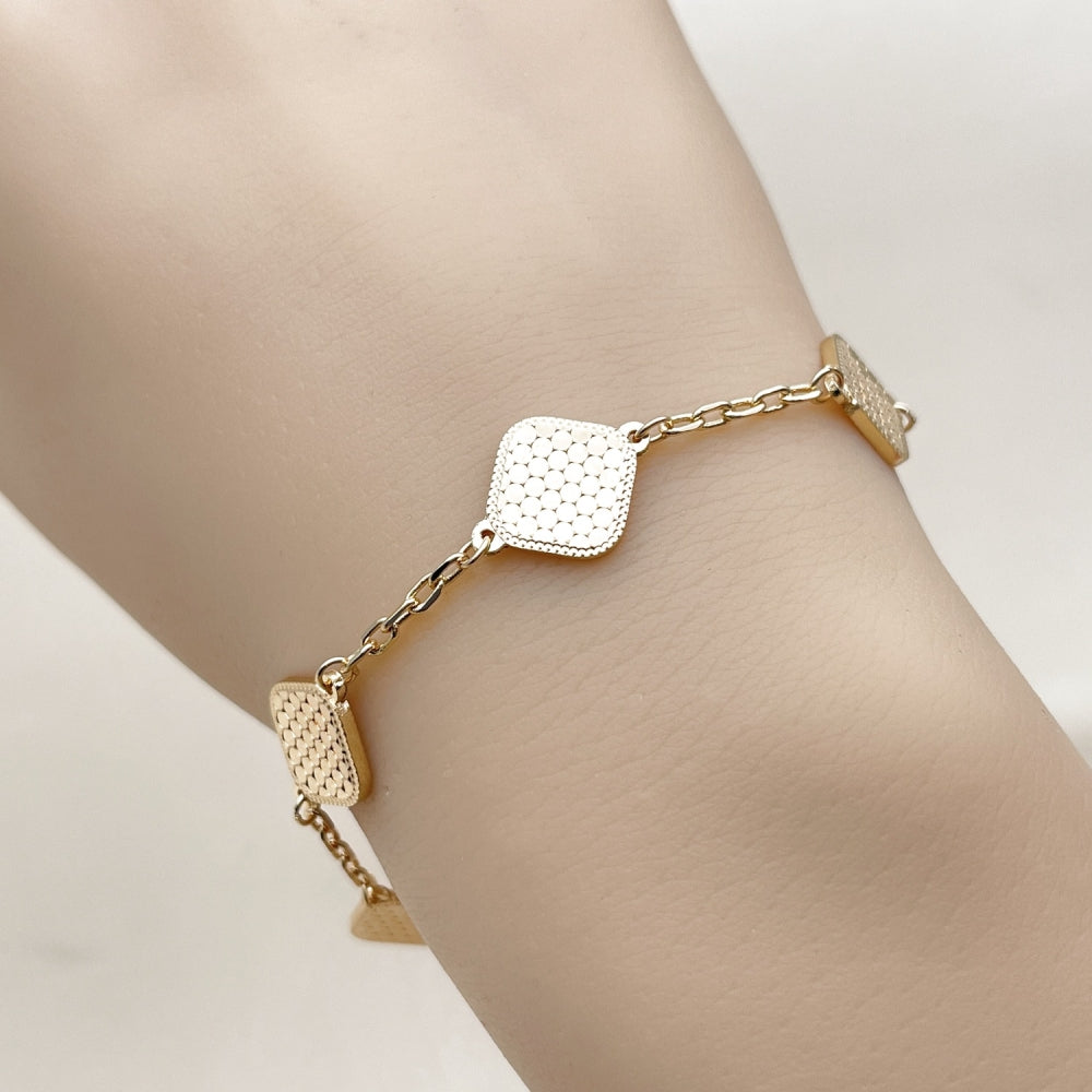 Oro Laminado Fancy Bracelet, Gold Filled Style Rolo Design, Diamond Cutting Finish, Golden Finish