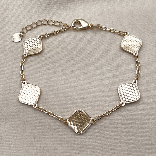 Oro Laminado Fancy Bracelet, Gold Filled Style Rolo Design, Diamond Cutting Finish, Golden Finish