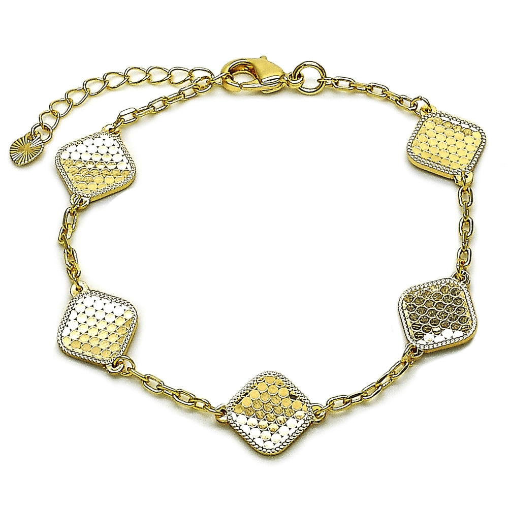 Oro Laminado Fancy Bracelet, Gold Filled Style Rolo Design, Diamond Cutting Finish, Golden Finish