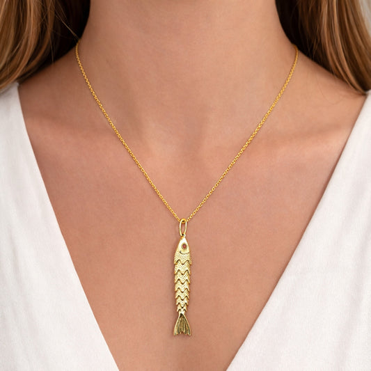 Oro Laminado Fancy Pendant, Gold Filled Style Fish Design, with Ruby Cubic Zirconia, Polished, Golden Finish
