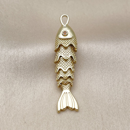 Oro Laminado Fancy Pendant, Gold Filled Style Fish Design, with Ruby Cubic Zirconia, Polished, Golden Finish
