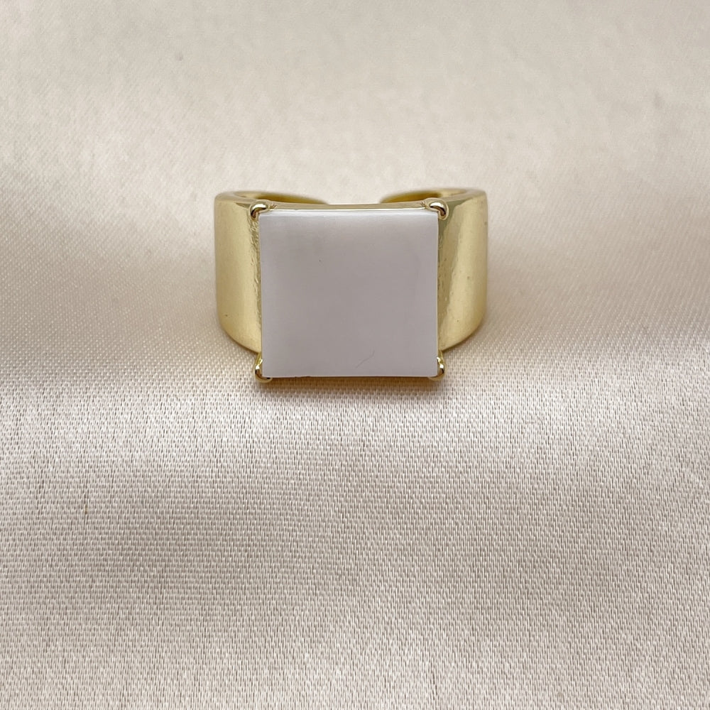 Oro Laminado Multi Stone Ring, Gold Filled Style with Ivory Mother of Pearl, Polished, Golden Finish