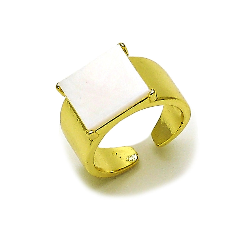 Oro Laminado Multi Stone Ring, Gold Filled Style with Ivory Mother of Pearl, Polished, Golden Finish