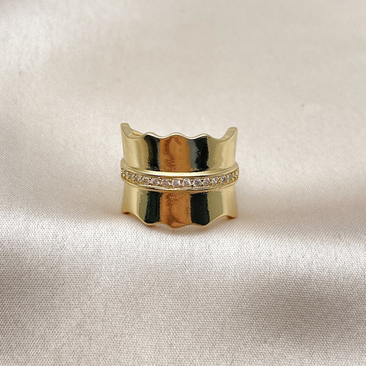 Oro Laminado Multi Stone Ring, Gold Filled Style with White Platina Cubic Zirconia, Polished, Golden Finish