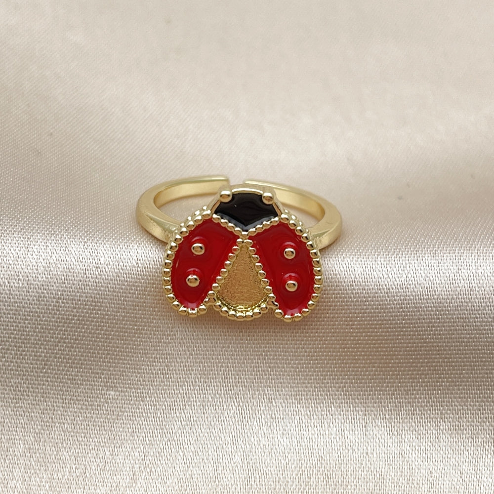 Oro Laminado Elegant Ring, Gold Filled Style Ladybug Design, Red Enamel Finish, Golden Finish