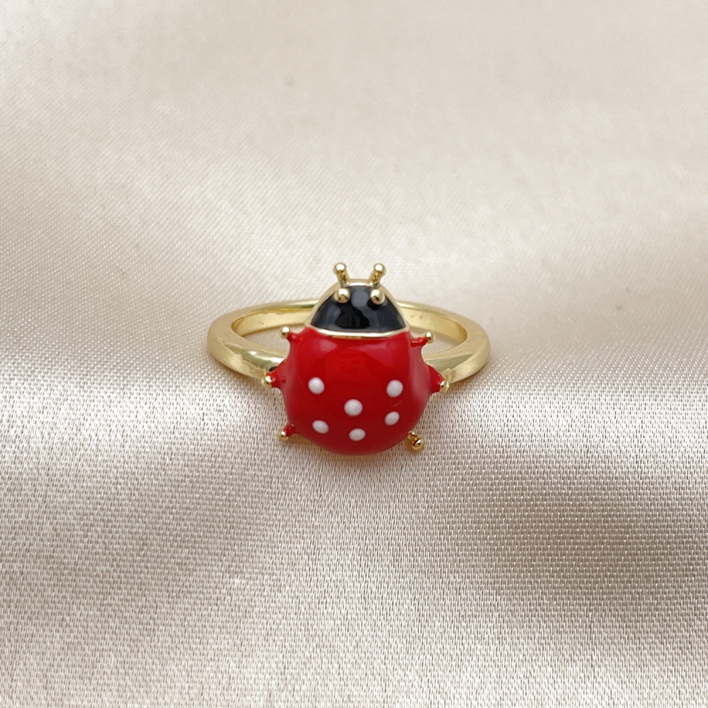 Oro Laminado Elegant Ring, Gold Filled Style Ladybug Design, Red Enamel Finish, Golden Finish