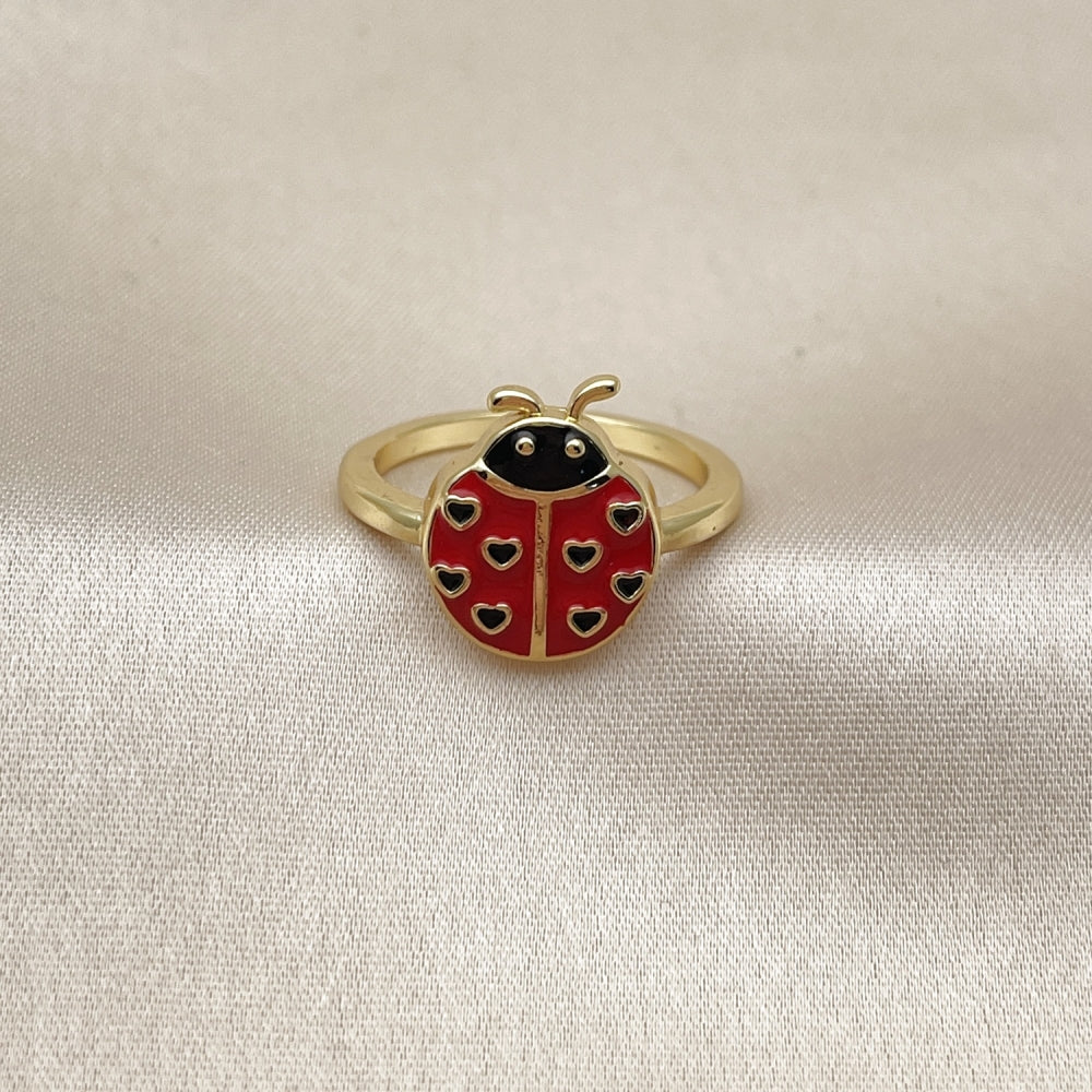 Oro Laminado Elegant Ring, Gold Filled Style Ladybug Design, Red Enamel Finish, Golden Finish