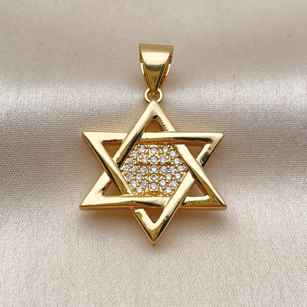 Oro Laminado Religious Pendant, Gold Filled Style Star of David Design, with White Cubic Zirconia, Polished, Golden Finish