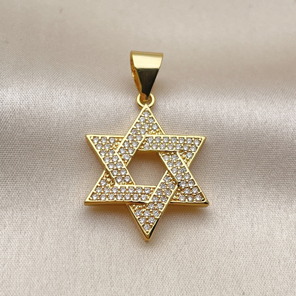 Oro Laminado Religious Pendant, Gold Filled Style Star of David Design, with White Cubic Zirconia, Polished, Golden Finish