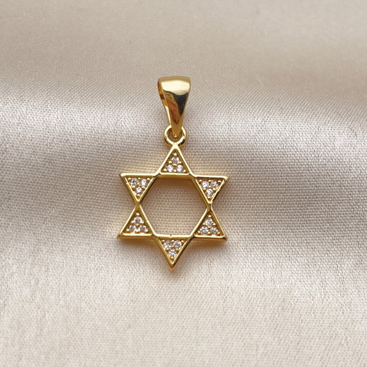 Oro Laminado Religious Pendant, Gold Filled Style Star of David Design, with White Cubic Zirconia, Polished, Golden Finish