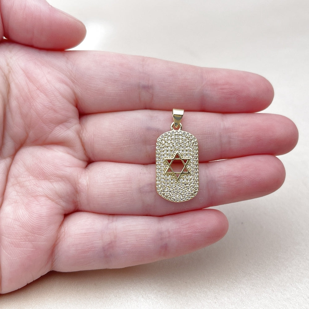 Oro Laminado Religious Pendant, Gold Filled Style Star of David Design, with White Micro Pave, Polished, Golden Finish
