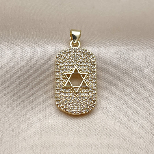 Oro Laminado Religious Pendant, Gold Filled Style Star of David Design, with White Micro Pave, Polished, Golden Finish
