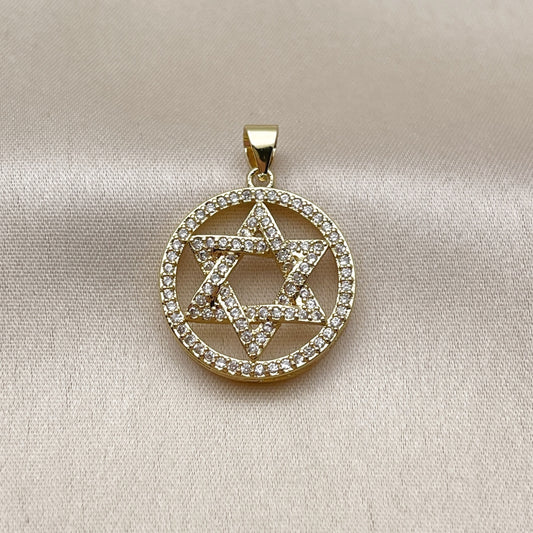 Oro Laminado Religious Pendant, Gold Filled Style Star of David Design, with White Cubic Zirconia, Polished, Golden Finish