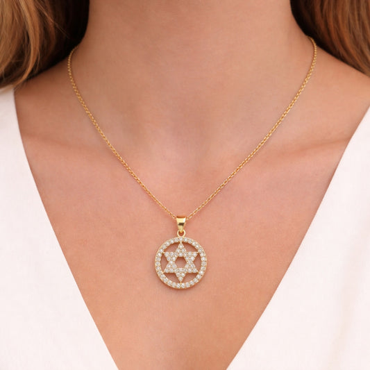 Oro Laminado Religious Pendant, Gold Filled Style Star of David Design, Polished, Golden Finish