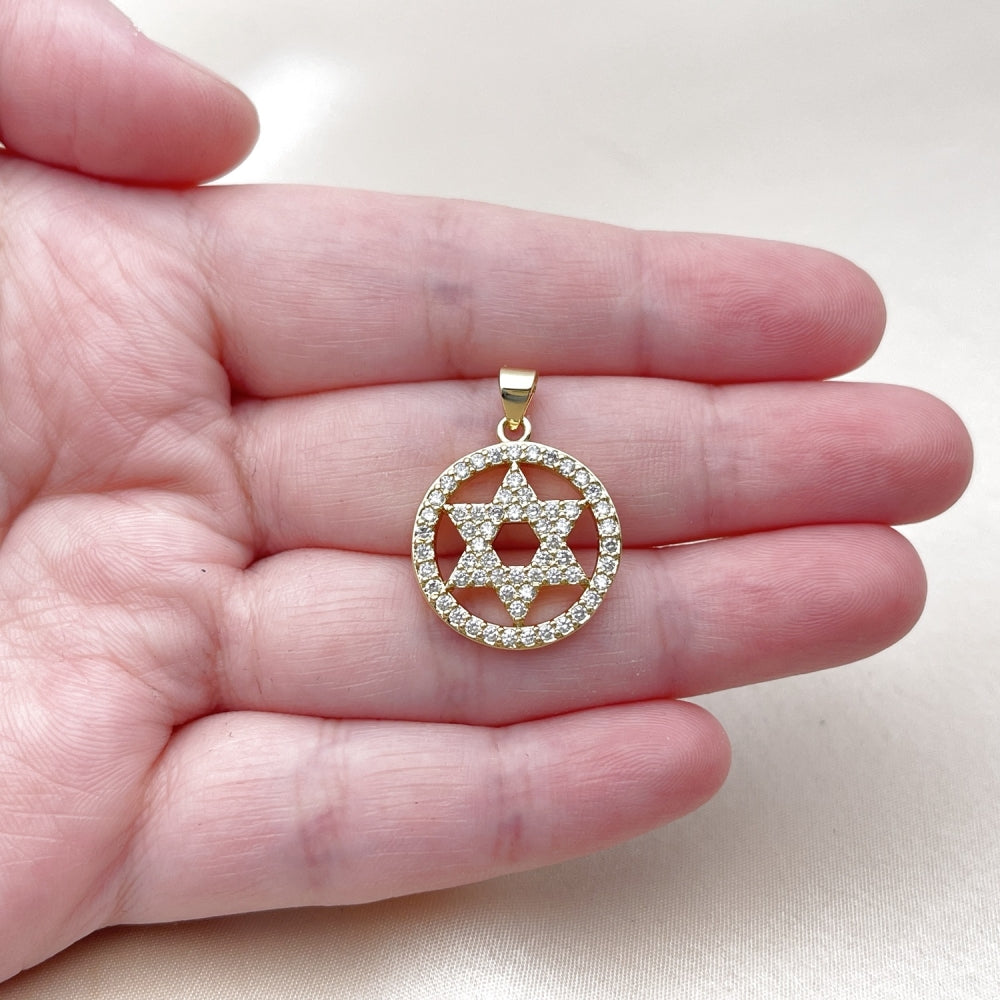 Oro Laminado Religious Pendant, Gold Filled Style Star of David Design, Polished, Golden Finish
