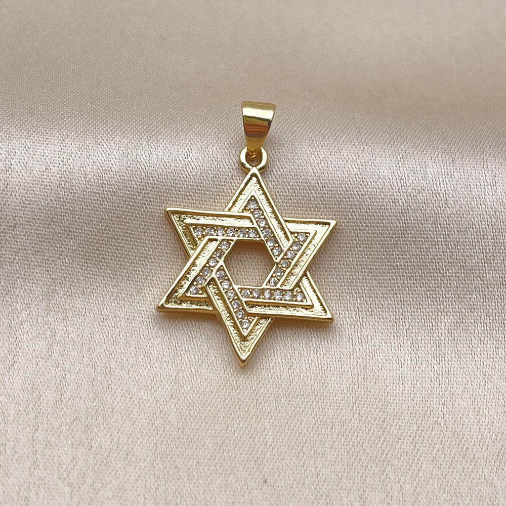 Oro Laminado Religious Pendant, Gold Filled Style Star of David Design, with White Micro Pave, Polished, Golden Finish