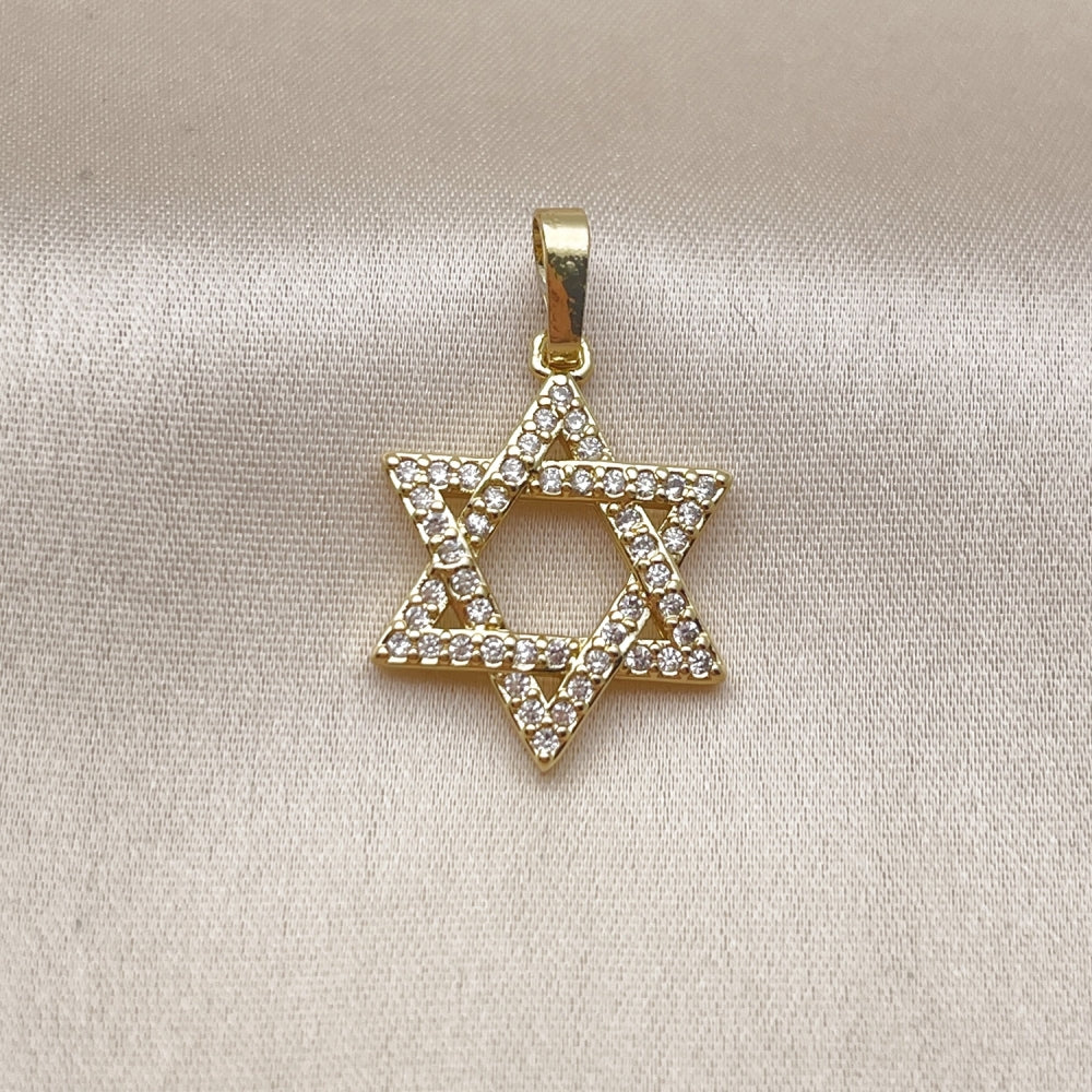 Oro Laminado Religious Pendant, Gold Filled Style Star of David Design, with White Cubic Zirconia, Polished, Golden Finish