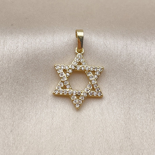 Oro Laminado Religious Pendant, Gold Filled Style Star of David Design, with White Cubic Zirconia, Polished, Golden Finish